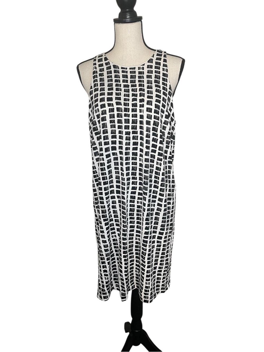 Ann Taylor Black and White Grid Midi Dress